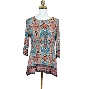 Woman’s Ruby Rd Petite paisley print long beaded neckline tunic PM